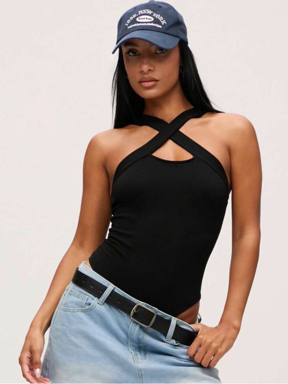 SHEIN Black Crisscross Halter Bodysuit